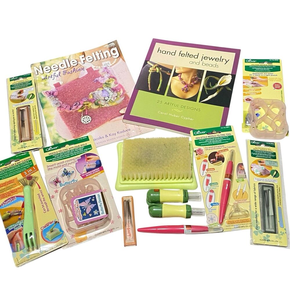 Lot Of Felting Tools Clover Felting Needle Tools Extra Needles & Brush Books